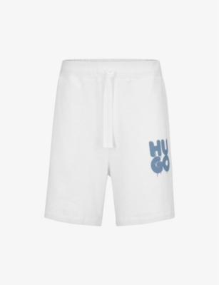 Hugo Mens White Logo-print Regular-fit Cotton-jersey Shorts