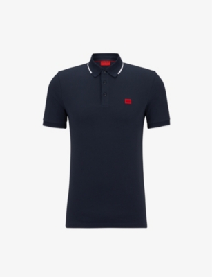 Hugo Mens Dark Blue Logo-embellished Stretch-cotton Polo Shirt