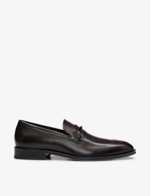 BOSS: Branded-bar leather loafers