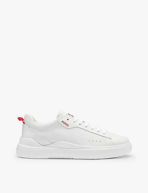 HUGO: Logo-tab leather low-top trainers