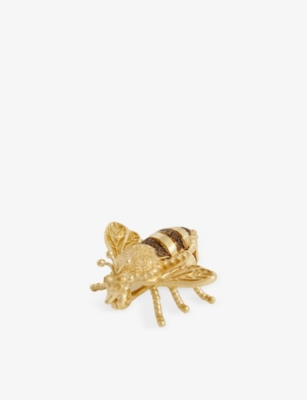 Amrit Jewellery Bee 18ct Yellow-gold Brooch In 18k Yellow Gold/black