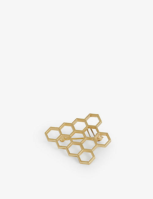 AMRIT JEWELLERY: Honeycomb 18ct yellow-gold brooch
