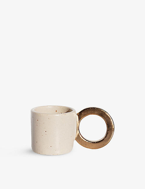 MIYELLE: Orbital metallic-handle speckled ceramic espresso cup 5cm