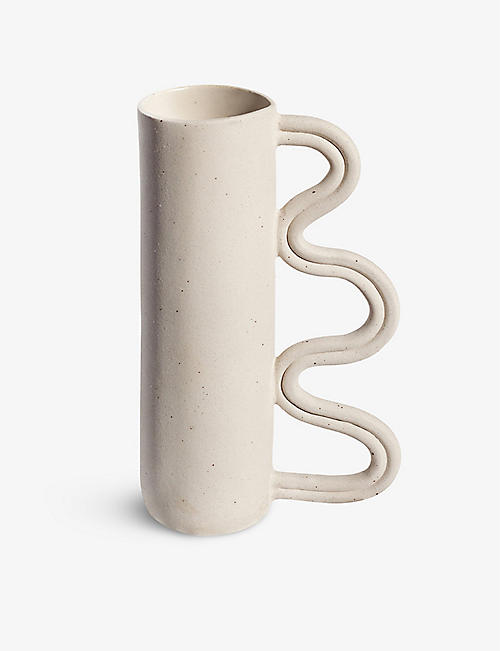 MIYELLE: Sway II curved-handle speckled ceramic vase 37cm