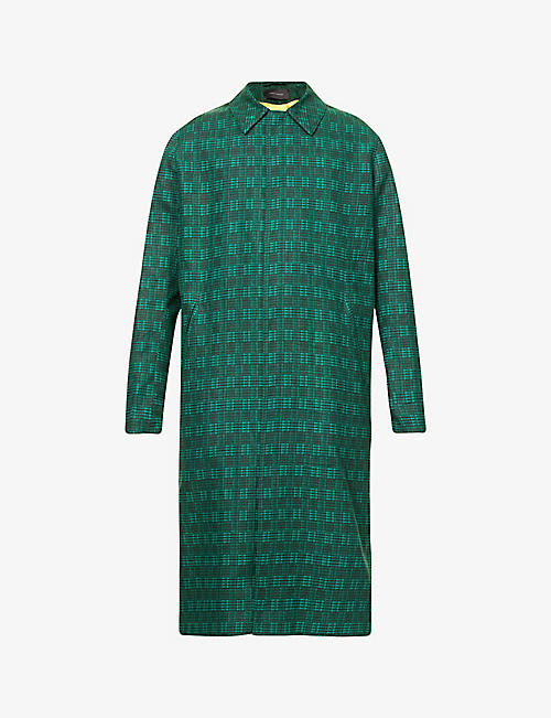 OZWALD BOATENG: Kentelong patterned linen and cotton-blend trench coat