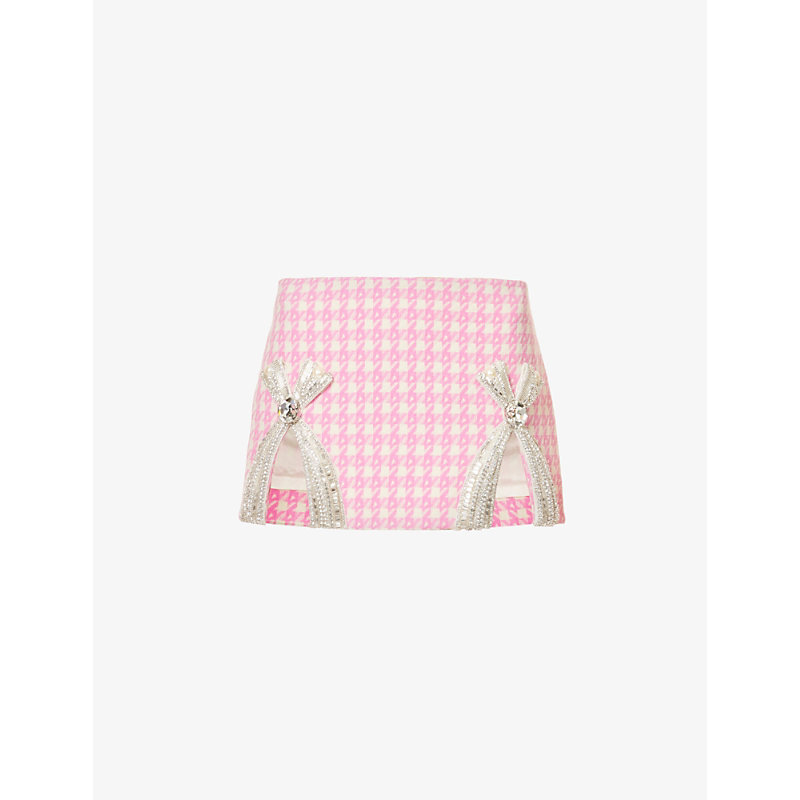 Area Pink Deco Bow Slit Miniskirt In Pink Multi