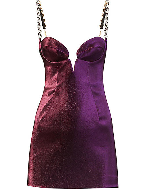 AREA: Mussel rhinestone-embellished stretch-woven mini dress