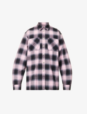 Oversize Plaid Snap-up Cotton Shirt In 670-bright Pink
