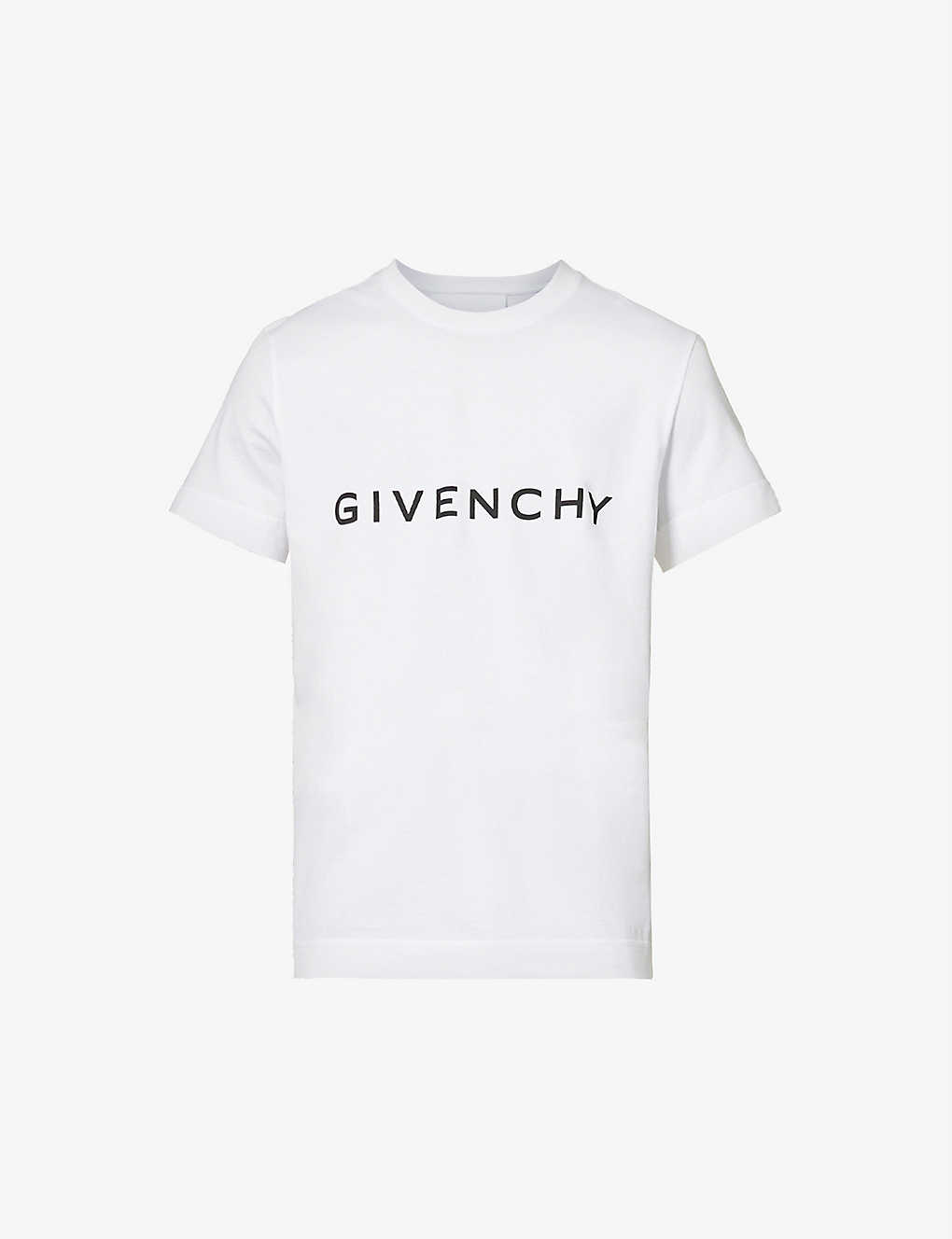 Shop Givenchy Mens 100-white Brand-print Crewneck Cotton-jersey T-shirt