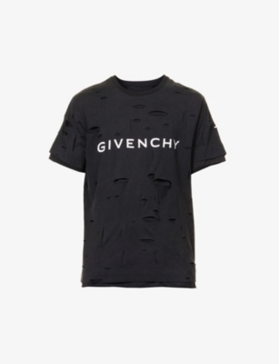 Givenchy Destroyed-effect Logo T-shirt In 011-faded Black
