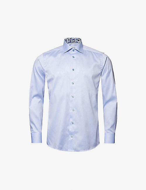 ETON: Contrast-button cotton-twill shirt
