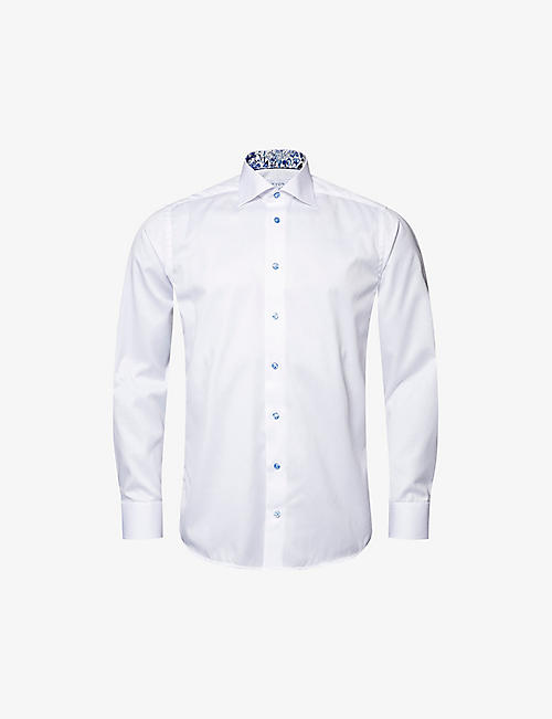 ETON: Contrast-button cutaway-collar slim-fit cotton-twill shirt