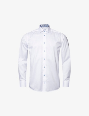 Eton Mens White Contrast-button Cotton-twill Shirt