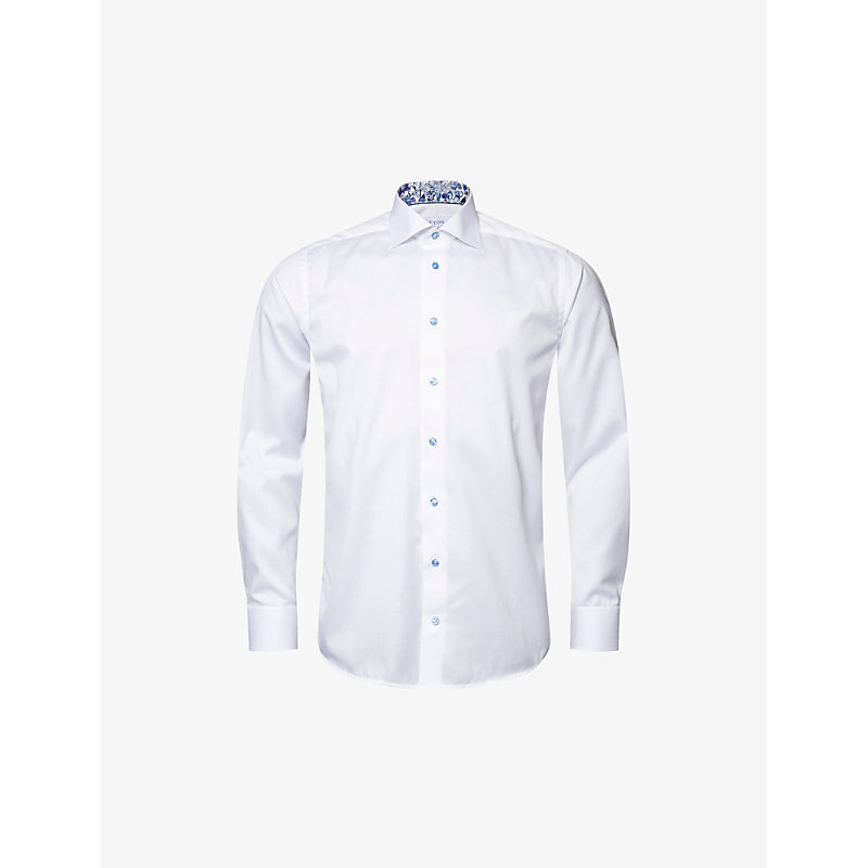 Eton Mens White Contrast-button Cotton-twill Shirt