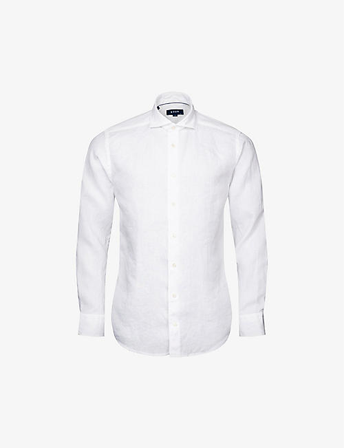 ETON: Casual spread-collar slim-fit linen shirt