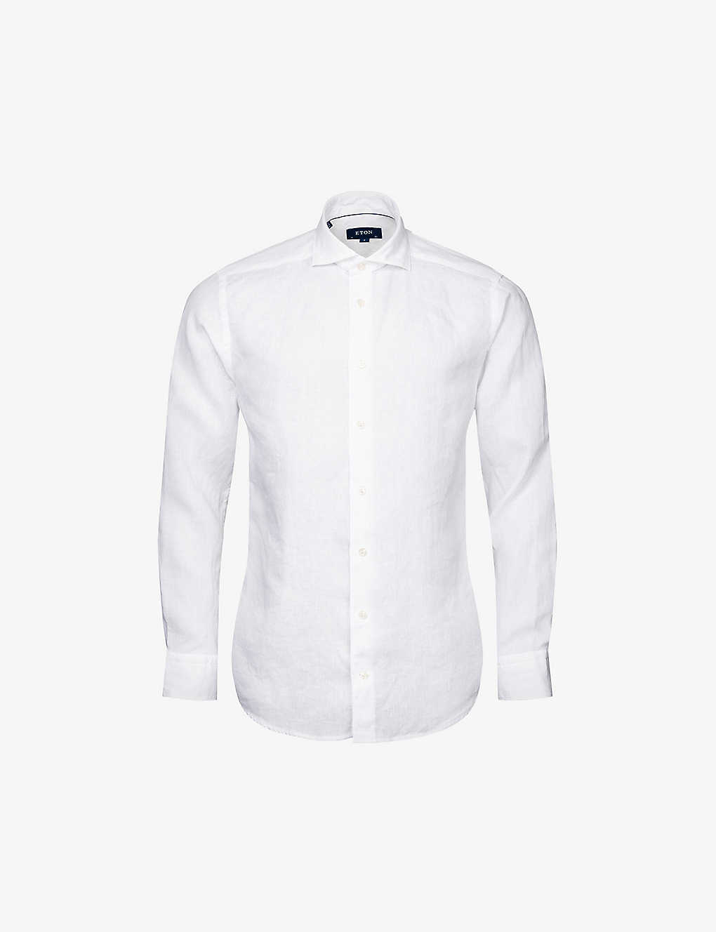 Eton Mens White Casual Spread-collar Slim-fit Linen Shirt