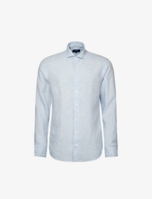 Eton Mens Light Blue Casual Spread-collar Linen Shirt