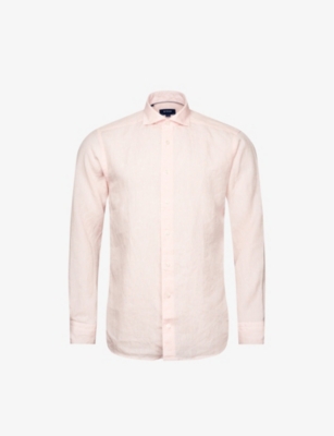 Eton Mens Pink Casual Spread-collar Linen Shirt