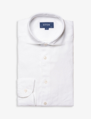 Shop Eton Men's White Casual Buttoned-cuff Regular-fit Linen Shirt
