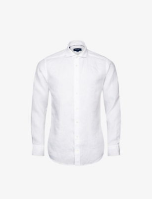 Shop Eton Men's White Casual Buttoned-cuff Regular-fit Linen Shirt
