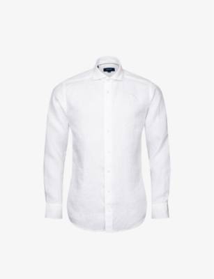 ETON MENS WHITE CASUAL BUTTONED-CUFF REGULAR-FIT LINEN SHIRT,63547451