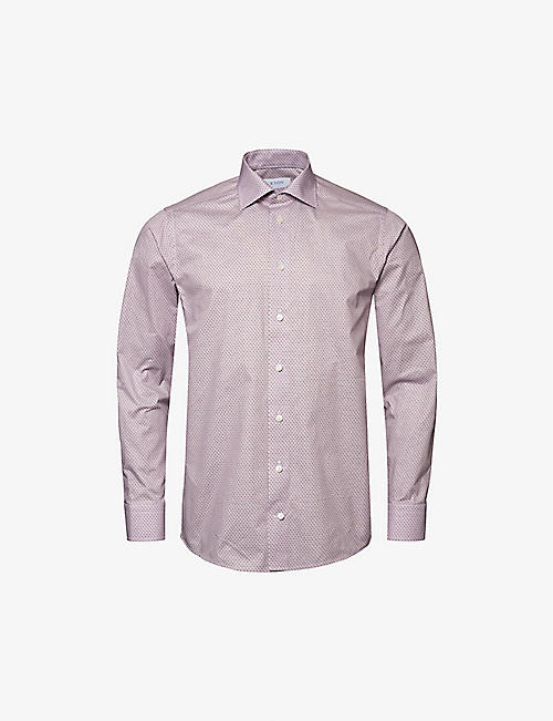 ETON: Coffee microprint cotton-twill shirt