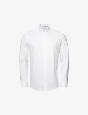 Eton White Cotton Lyocell Slim Fit Stretch Shirt With Button Under Collar