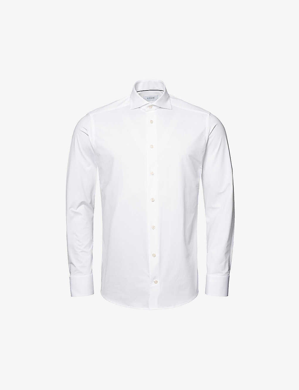 Eton White Cotton Lyocell Slim Fit Stretch Shirt With Button Under Collar
