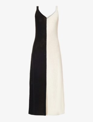 Zimmermann Clover Two-tone Crochet-knit Cotton Midi Dress In Black / Cream