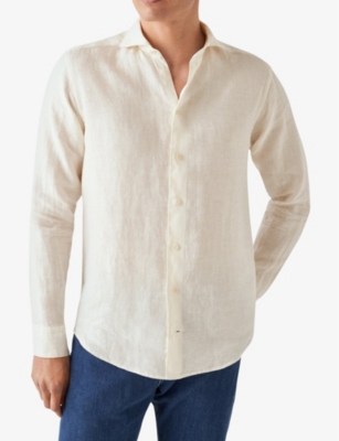 Shop Eton Slim-fit Linen-twill Shirt In White