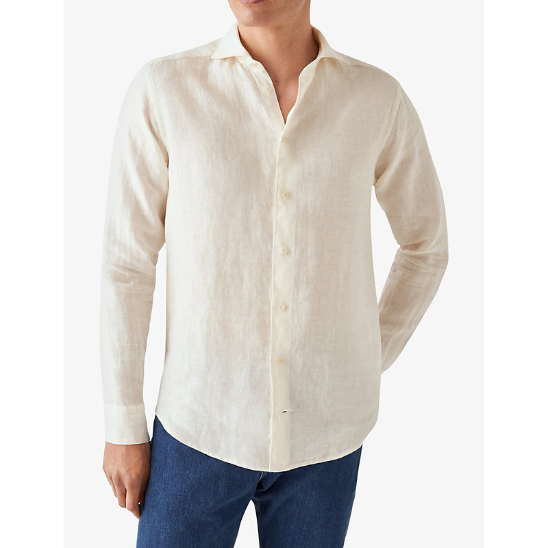Shop Eton Slim-fit Linen-twill Shirt In White