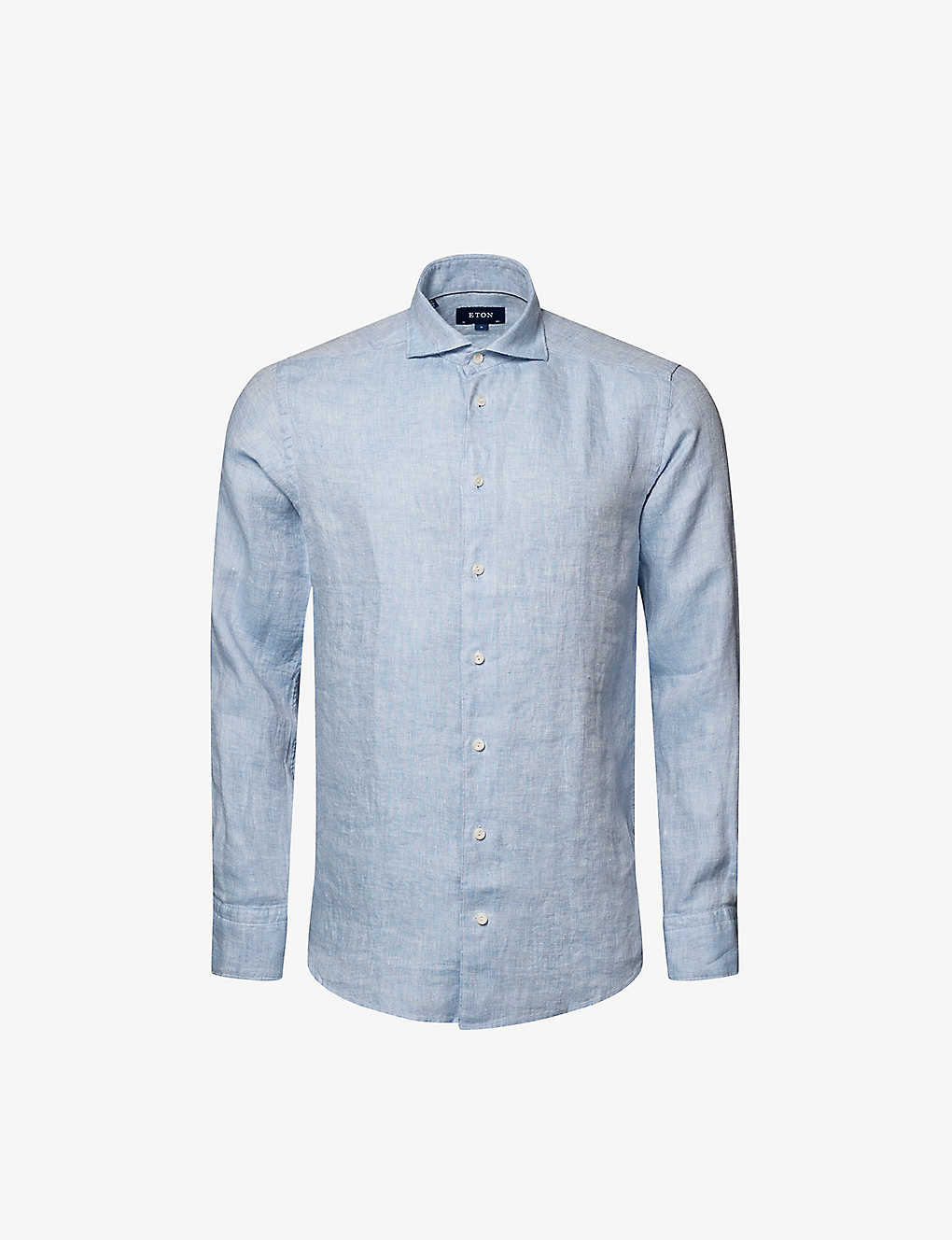 Eton Mens Dark Blue Long-sleeved Contemporary-fit Linen-twill Shirt