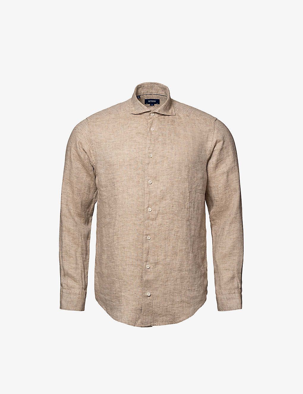 Eton Mens Dark Brown Long-sleeved Contemporary-fit Linen-twill Shirt