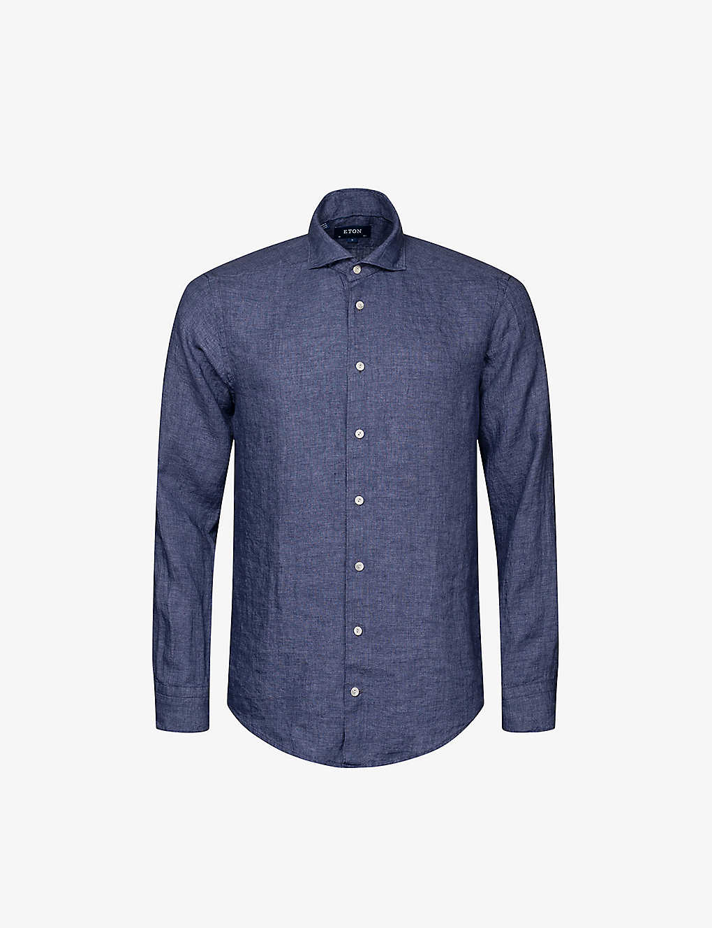 Eton Mens Navy Blue Long-sleeved Contemporary-fit Linen-twill Shirt
