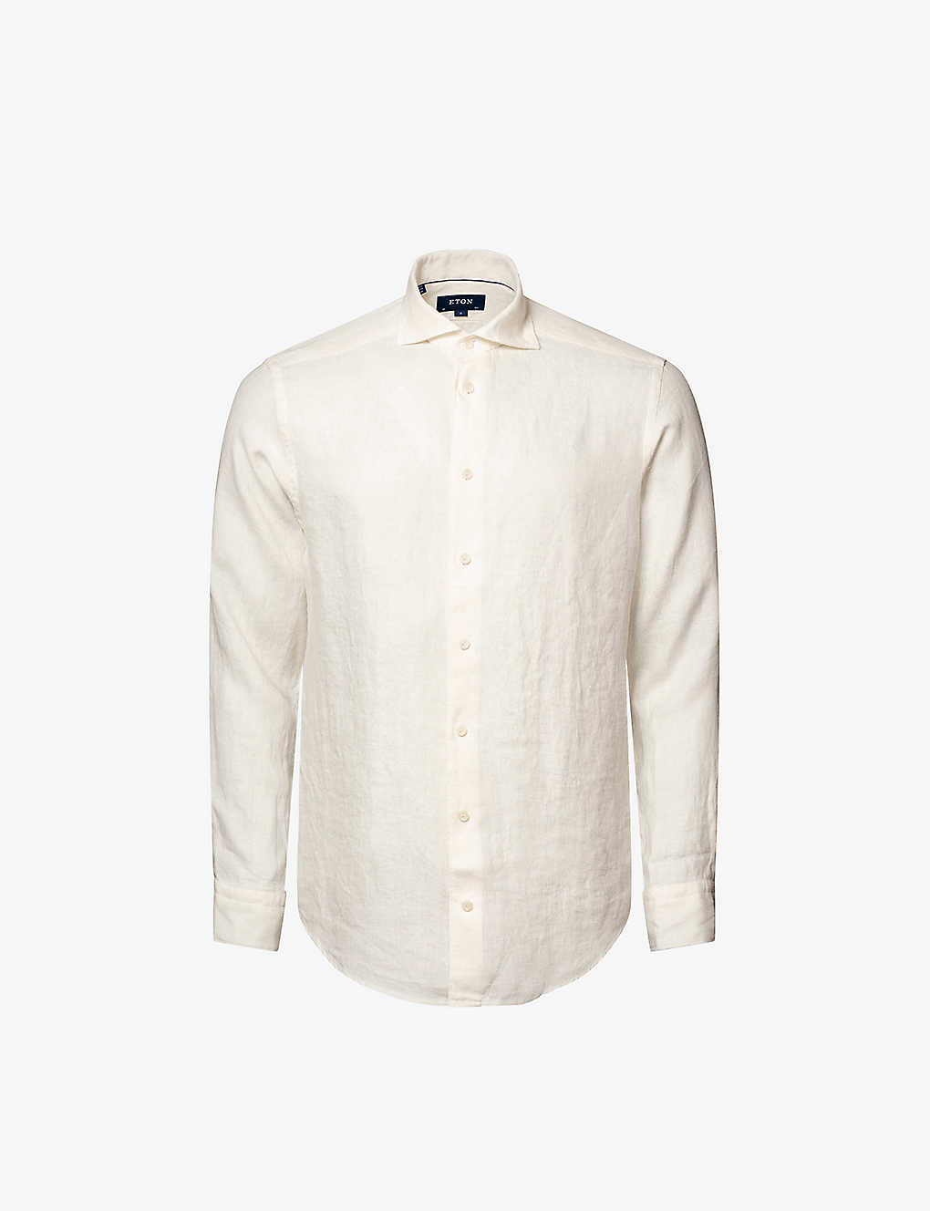 Shop Eton Long-sleeved Single-cuff Regular-fit Linen Shirt In White