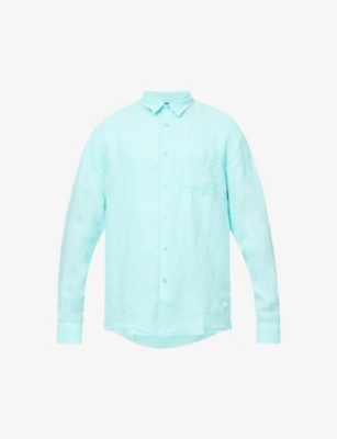 Vilebrequin Caroubis Patch-pocket Slubbed-linen Shirt In Bleu Ciel