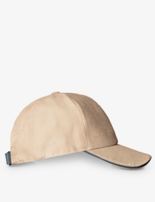 Eton Mens Dark Brown Contrast-trim Linen Baseball Cap