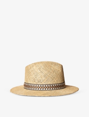 Eton Mens Brown Contrast-trim Wide-brim Straw Hat
