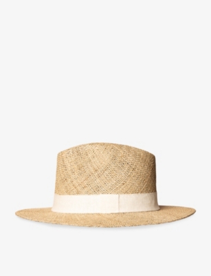 Shop Eton Men's Off-white Contrast-trim Wide-brim Straw Hat