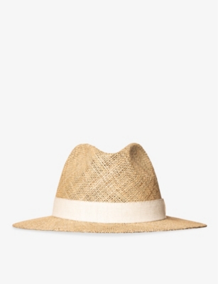 Shop Eton Men's Off-white Contrast-trim Wide-brim Straw Hat