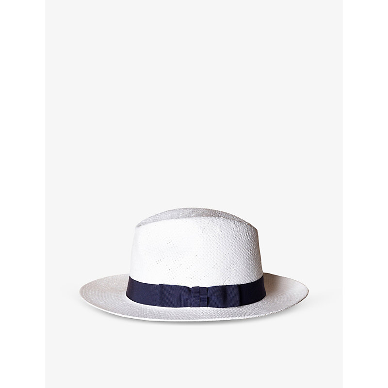 Eton Mens Navy Blue Panama Contrast-trim Paper Hat