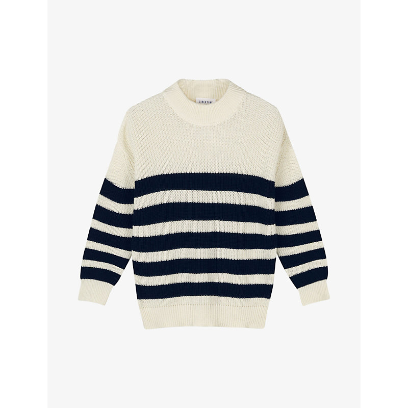 Libertine-libertine Libertine Libertine Womens White Nvy Stripe Strike Striped Organic-cotton And Wool-blend Jumper