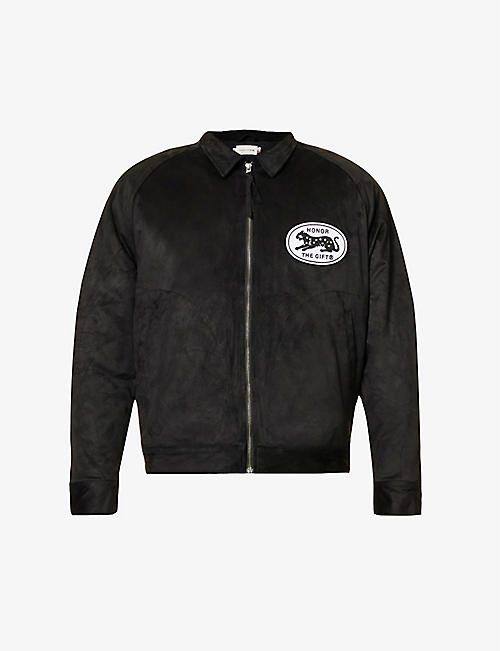 HONOR THE GIFT: Brand-appliqué velour jacket