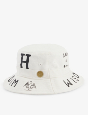 Honor The Gift Mens White Brand-patch Cotton Bucket Hat