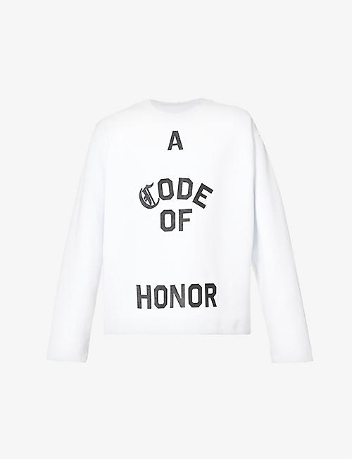 HONOR THE GIFT: Honor Code brand-print relaxed-fit cotton-jersey sweatshirt