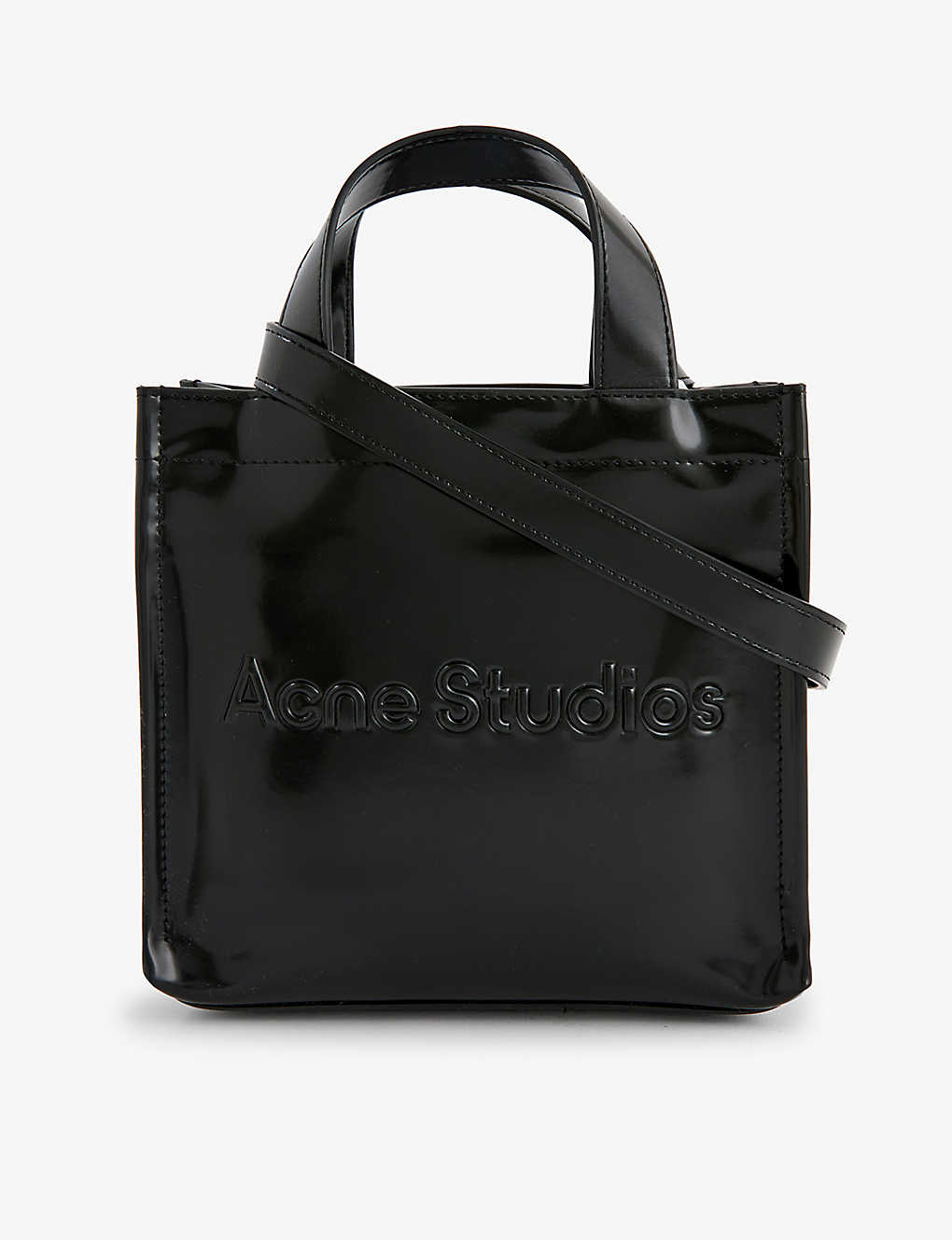 Shop Acne Studios Womens Black Logo-embossed Mini Faux-leather Tote Bag