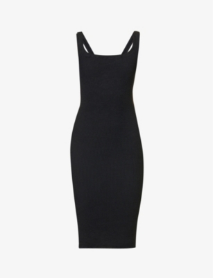 Hunza G Womens Black Square-neck Textured Stretch-woven Mini Dress