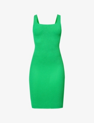 Hunza G Womens Emerald Square-neck Textured Stretch-woven Mini Dress In Emerald