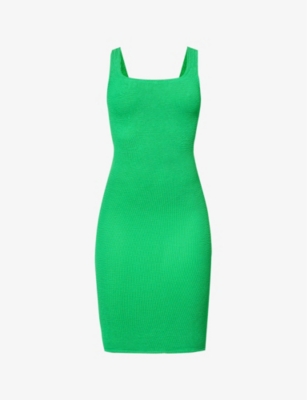 Hunza G Womens Emerald Square-neck Textured Stretch-woven Mini Dress ...