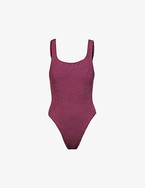 HUNZA G: Square-neck open-back swimsuit